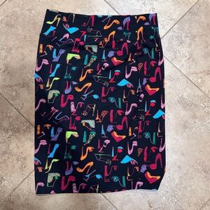 LuLaRoe Black Skirt with Vibrant Shoe Pattern